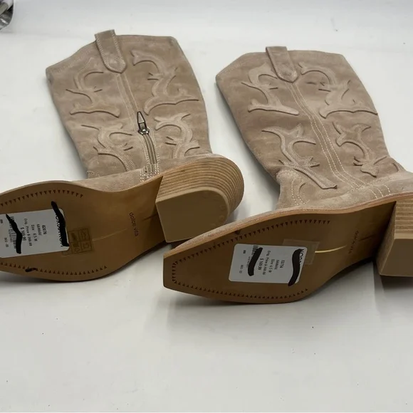 Dolce Vita Tan Heeled Boots with Western Stitching - Picture 3 of 8